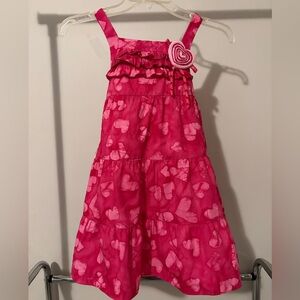 Girls Bright Pink Heart Tiered Sundress with Heart Accent